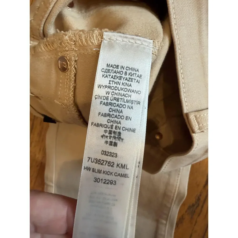 7 For All Mankind Jeans Womens 28 Camel High Waist Slim Kick Stretch Denim